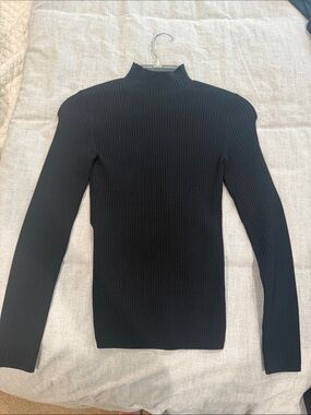 Babaton Black Ribbed Mock Neck Sweater